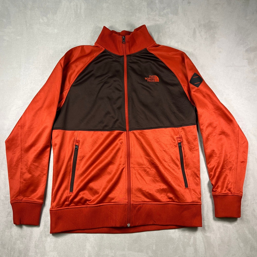 The North Face Track Jacket Mens XL Orange Full Zip Fleece Lined Outdoor Sweater